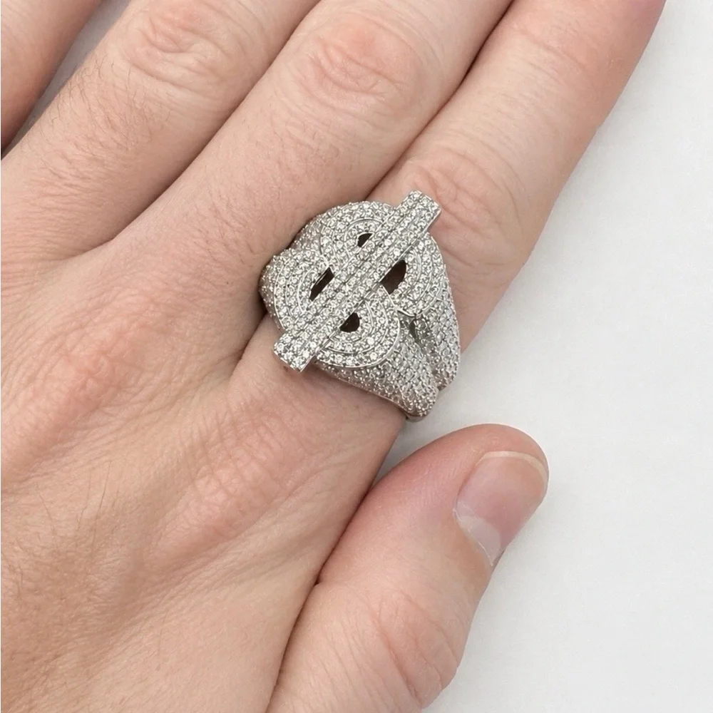 925 Sterling Silver 2.00CT MOISSANITE Dollar Sign Men’s Ring Size 10 or 11